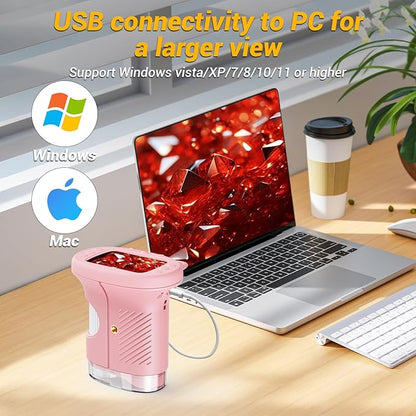 2.4" Screen Pocket Kids Microscope: 1000X Handheld Microscope for Photo and Video - Portable Science Kits STEM Toys – Christmas/Birthday Gifts for Girls & Boys Ages 3-12(Pink)