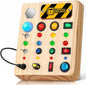 Busy Board Montessori Toys for Toddler, Wooden Sensory Board Switch Toy with Shape Sorter LED Light Up Toys Educational Plane Travel Activity for Girls & Boys