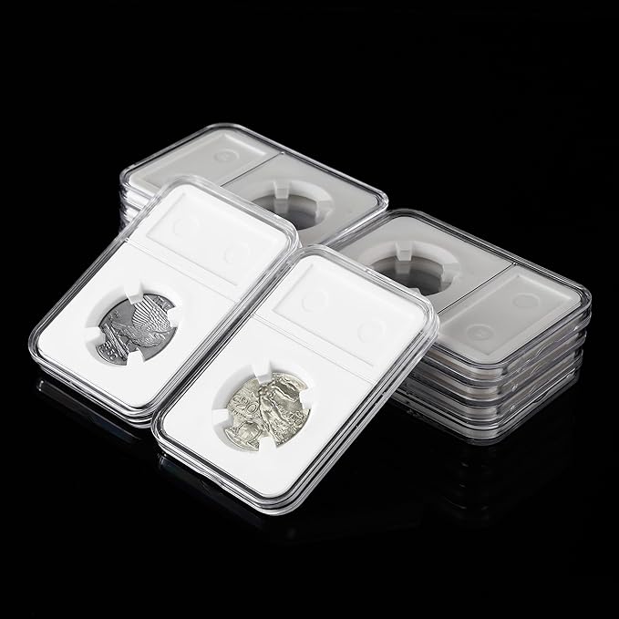 10-Pack 24mm Coin Slab Display Holder, Clear Acrylic Storage Case for Liberty, Barber, Standing Liberty and Washington Quarters, and Other 24mm Coins, Four-Point Fixation Coin Collection Box