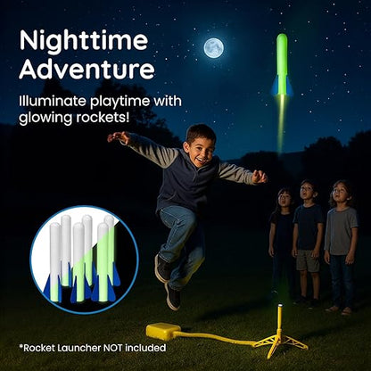 6 Pack Glow-in-The-Dark Foam Rockets - Botabee Stomp Rocket Refills - Outdoor Toy Set - 6.5 Inch Length - Exciting Universal-Fit Replacement for Rocket Launcher for Kids - Safe Foam Design