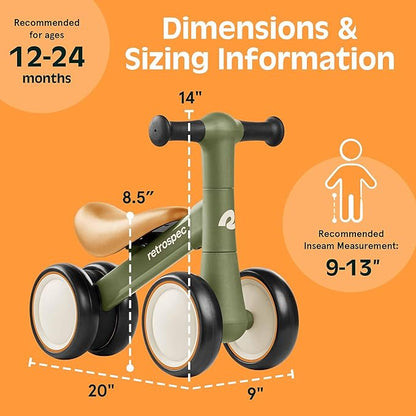 Retrospec Cricket 2 Baby Walker Balance Bike with 4 Wheels - Safe Learning Toy for Ages 12-24 Months - Scratch-Resistant Indoor Outdoor Toddler Riding Toy with Steering Limit & Soft Grips
