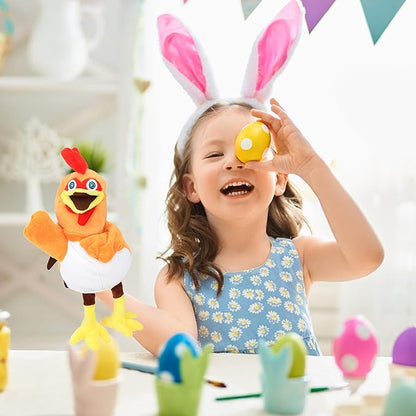 Easfan Chicken Hand Puppet Plush Animal Toy with Movable Mouth for Role Play Storytelling Preschool Teaching Birthday Gifts for Kids Boys Girls, 11''
