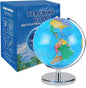 LED Illuminated World Globe with Chrome Rotating Stand – 3-in-1 Educational Tool for Kids & Adults, Interactive Learning Globe with Constellation Map, Lighted Display, 11 Inch