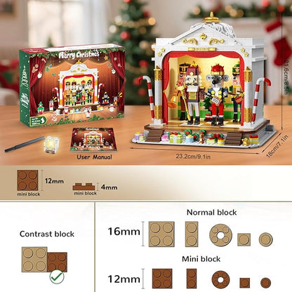 2025 Christmas Nutcracker Theater Building Set with Light, 3.6 Mini Building Block Toy with 4 Nutcrackers & 8 Minifigures, 1690PCS with Xmas Tree Train for Adult Girl Boy Age 12+