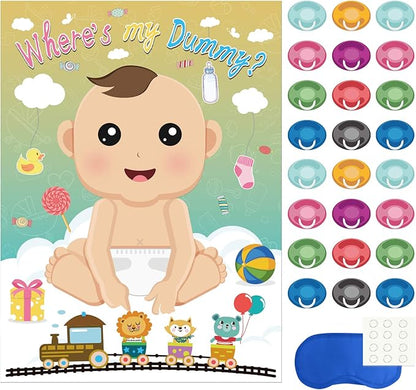 Fepito Baby Shower Party Games - Pin The Dummy On The Baby Game with 24pc Pacifier Stickers
