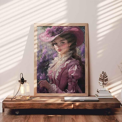 Paris Girl Jigsaw Puzzles for Adults 1000 Pieces,Purple Hat Women Puzzles Art Home Decor Gift Toy for Men Women,Vintage Girl Puzzle Art for Family Fun Puzzle Games 27"x20"inch