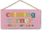 Calming Corner Hanging Wood Sign Plaque - Safe Space, Classroom Decor, School Counselor Office, Calm Down Corner Decorations, Boho Decor (Pink), 12x6