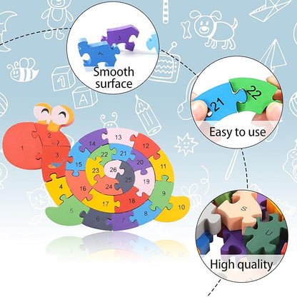 LovesTown Wooden Animal Puzzles for Toddlers, Alphabet Building Blocks for Kids, Preschool Letters and Numbers Learning Puzzle, 2 PCS