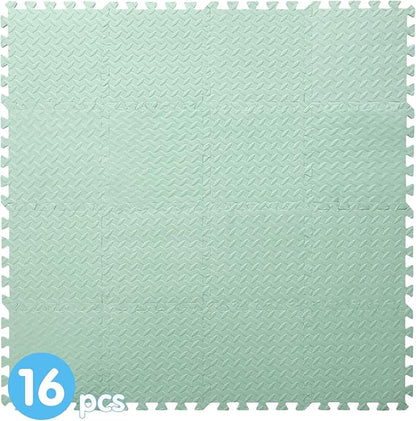 Coolcandy EVA Foam Play Mat, 16 Tiles Colorful Baby Play Mat, Square Kids Playmat with Solid Colored, 0.4" Thickened Interlocking Foam Floor Tiles, Puzzle Play Mat For Baby Lying, Playing (Bean Green)