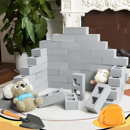 Zhanmai 50 Pack Foam Bricks Building Blocks for Kids Foam Cinder Blocks Large Fake Bricks Toy for Stacking and Construction 8 x 4 x 2.4 Inches(Square Round)