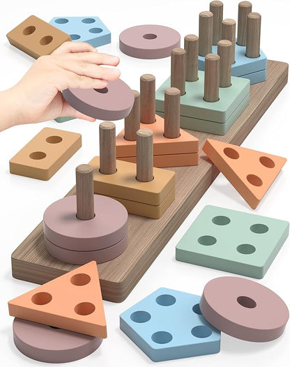 Yetonamr Montessori Toys for 1 2 3 Years Old Boys Girls Birthday Gifts, Wooden Sensory Toys for Ages 2-4 Toddlers Kids Baby, Toddler Learning Toy Activities Puzzles Ages 1-3