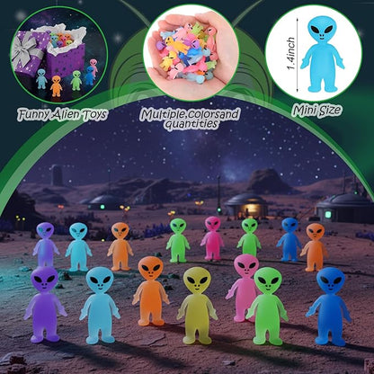 20 Pcs Colorful Mini Alien Figures Glow in The Dark Small Little Tiny Aliens Figurine to Hide and Seek for Space Party Favors Prank Gifts Halloween Party Goodie Bag Fillers, 8 Colors