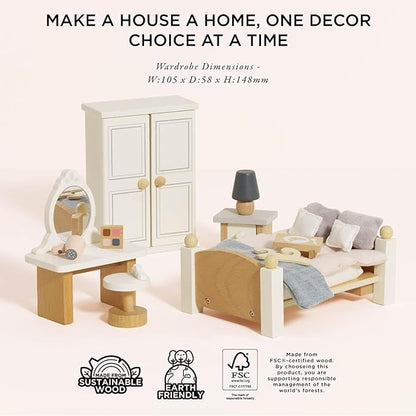 Le Toy Van - Wooden Daisylane Master Bedroom Dolls House | Accessories Play Set For Dolls Houses | Girls and Boys Dolls House Furniture Sets - Suitable For Ages 3+, ME057