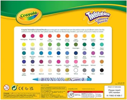 Crayola Twistables Colored Pencil Set (50ct), Stocking Stuffer for Kids & Teens, No Sharpen Colored Pencils For Kids Coloring Books, Drawing & Sketching, 4+