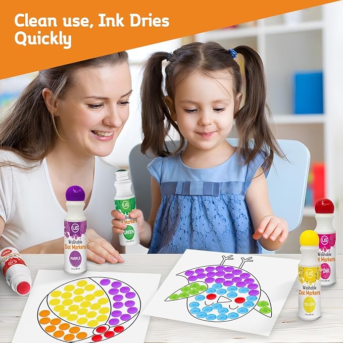 Ultimate Stationery Dot Markers for Toddlers and Kids,6 Color Bingo Daubers, Dot Art Washable Paint for Kids, Bingo Markers, Toddler Arts and Crafts, Kindergarten Classroom Must Haves
