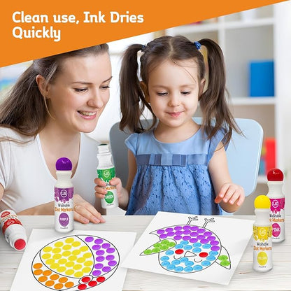 Ultimate Stationery Dot Markers for Toddlers and Kids - 12 Colors Washable Bingo Daubers, Dot Art, Toddler Art and Crafts - Includes Free Activity Book