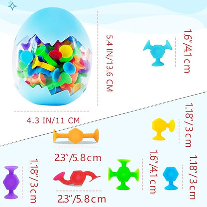 Funny Old Man 48 Pcs Bath Toys for Kids Ages 3+, Sensory Toys for Autistic Children, Travel Toys Window Toys Stem Learning Toys, Bathtub Toys with Dinosaur Eggshell Storage