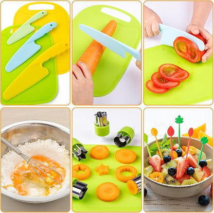 52 PCS Kids Cooking Sets, Montessori Pretend Play Kitchen Toys for Real Cooking Baking, Toddler Knife Set with Chef Hat & Apron, Kids Baking Set for Boys Girls Christmas Birthday Gift