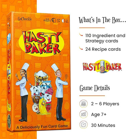Hasty Baker Family Card Game - A Race to Collect Ingredients and Complete Recipes, for Families, Adults, Kids, Ages 7+, 2-6 Players, by GoChuckle