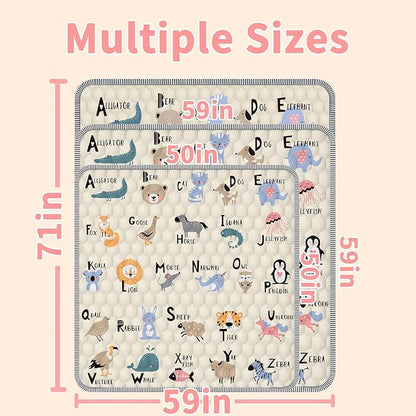 Baby Play Mat for Floor, 50x50 Playpen Mat, Soft Portable, Non-Slip Crawling Mat Machine Washable Foldable Playmate for Babies,Toddlers, Infants Indoor/Outdoor Use, Alphabet & Animal Design
