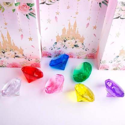 Niceup 60mm Large Diving Gems Pool Toys for Kids 7PCS 2.36in Acrylic Fake Jewel Gemstones Princess Mermaid Dive Party Favors Swimming Toys Red Blue Purple Green Clear Yellow Pink