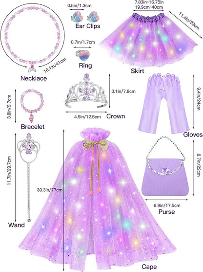 Light Up Princess Dress Up Clothes for Girls Aged 3 4 5 6, Princess Cape, Girl Costume for Christmas Birthday Gift