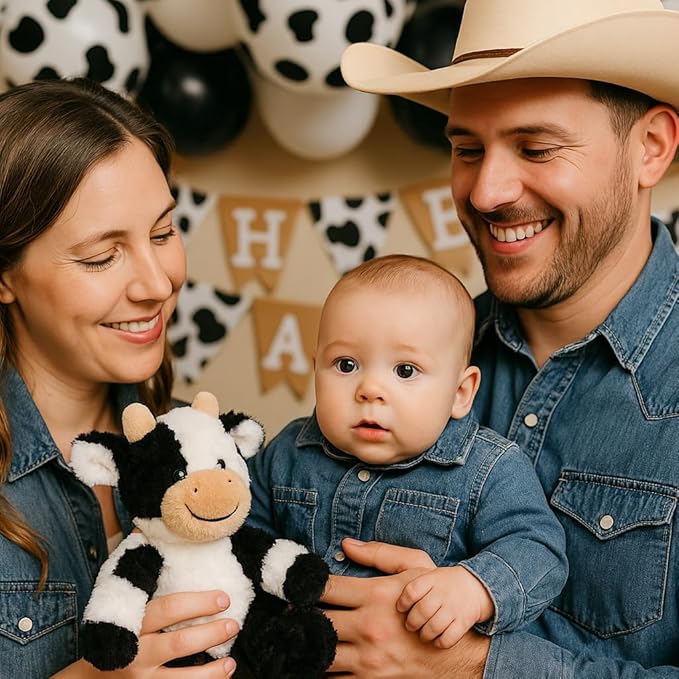 Hopearl Adorable Plush Cow Toy Floppy Dairy Cattle Soft Stuffed Animal Cute Birthday Gifts for Boys Girls Kids Toddlers, 9''