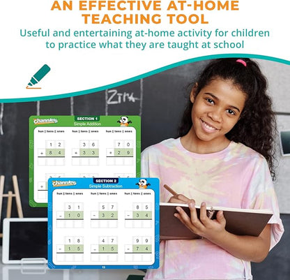 Channie’s Double Digit Addition and Subtraction Flash Cards, 30 Dry Erase Educational Math Flash Cards for Kids, Ideal for 1st to 3rd Grade, Level 2 Color-Coded Cards, 360 Two-Digit Problems