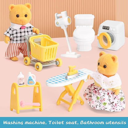 Dollhouse Furniture Set for Kids Toys Miniature Doll House Accessories Pretend Play Toys for Boys Girls & Toddlers Age 3+ with Bathroom