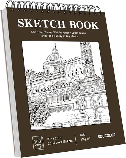 Soucolor 8" x 10" Blank Spiral Notebook| 100 Sheets 68lb/100gsm| Classroom Must Haves Supplies, Back to School Supplies for Teachers & Students| Small Sketchbook Drawing Paper for Kids and Adults