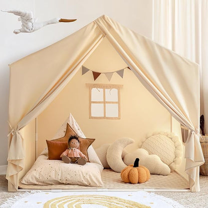 Kids Play Tent with Padded Mat, Large Kids Tent Indoor Play Cottage, Play House Playhouse Castle for Girls Boys