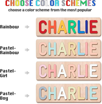 Name Puzzle for Kids Personalized, Wooden Shapes Name Puzzles for Toddlers 1-3, Engraved Text Greetings on Back, Custom Baby 1st Birthday Gifts for Girl&Boy, Kids Sensory Toys (Numbers Name Puzzle)