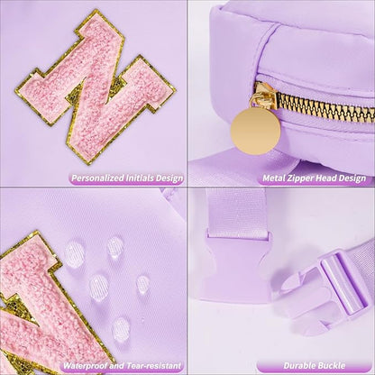 Mini Belt Bag Fanny Pack with Initials Letter Patch Small Crossbody Bags Cute Stuff Birthday Gifts for Teenager Girls Trendy Stuff for Teens - N,Lavender
