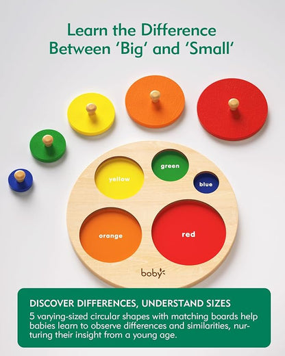 Boby Montessori Multiple Circle Puzzle Board, Knob Wooden Puzzle, Geometric Shape Puzzle Early Education Material Sensorial Toy for Toddler Shape & Color Sorter (Multiple Circle Puzzles)