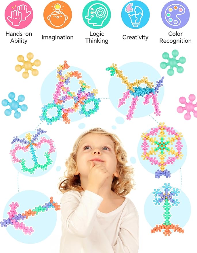100PCS Interlocking Snowflake Building Block Toy for Kids Ages 3+ (Macaron Colors)