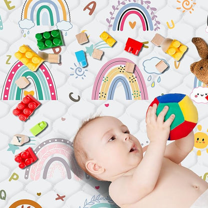 Baby Play Mat，Thick Soft 47" X 47" Playpen mat, Non-Slip and Machine Washable Baby Play Mats for Floor，Crawling Mat for Babies, Toddlers & Infants to Play and Learn (Rainbow)
