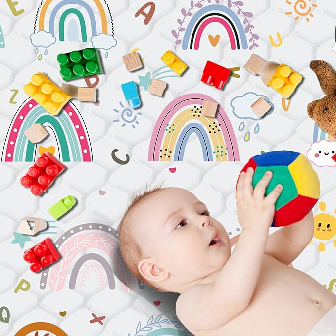 Baby Play Mat，Thick Soft 71" X 79" Playpen mat, Non-Slip and Machine Washable Baby Play Mats for Floor，Crawling Mat for Babies, Toddlers & Infants to Play and Learn (Rainbow)