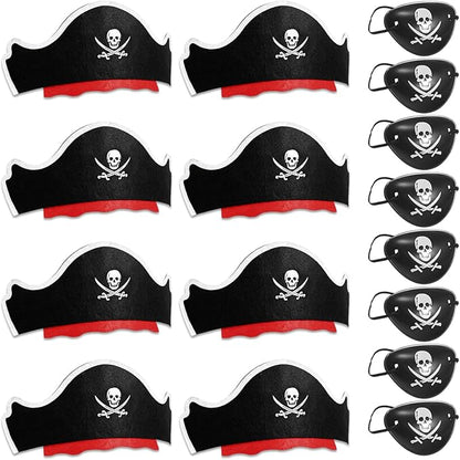 Legigo 16 Pcs Pirate Hat with Eye Mask - Classic Costume Cap Accessories for Pirate Party Cosplay Caribbean Dress, Black
