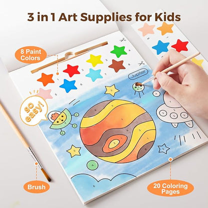 Paint with Water Books for Toddlers, Mess Free Watercolor Painting Activity for Kids Ages 1-3, 2-4, 4-6, Art Craft Coloring Gift with Brush, Airplane Travel Activities for Toddlers, Exploring Space
