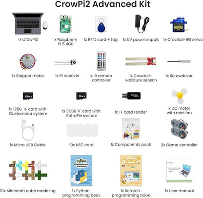 ELECROW CrowPi 2 All-in-one Kit with RPi 5 4GB Board & 11.6 Inch IPS Screen, Compatible for Raspberry Pi 4/5 Laptop, Learning Programming Sensor Kit for Professional Kids Adult (Advanced Kit)
