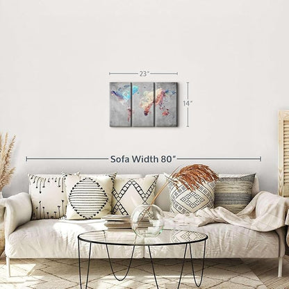 ElephantStock Artistic Touch World Map Multi Piece Canvas - 3 Panel Wall Decor - Map of the World Art - Canvas for the Office and Home - 23" X 14"