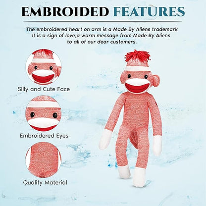Adorable Sock Monkey, The Original Traditional Hand Knitted Stuffed Animal Toy Gift-for Kids, Babies, Teens, Girls and Boys Baby Doll Present Puppet (20" Orange)