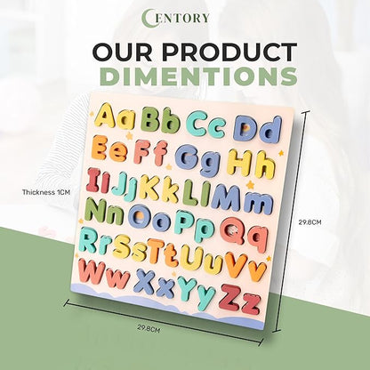 Wooden Alphabet Puzzle for Toddlers - Upper and Lower Case Letters - Safe and Educational Learning Toy