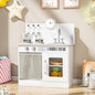 MAMIZO Kids Kitchen Playset with Ample Storage, Interactive Play Kitchen with Simulated Gas Cooker, Clicking Knobs, Sink, Faucet, 6 Pcs Cookware, Educational Clock for Toddlers (White)