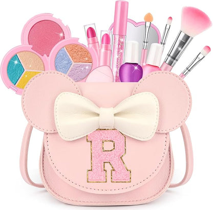Kids Makeup Kit for Girls - 15 Pcs Real Washable Make Up Set - Non Toxic Toddlers Cosmetic with Letter Mouse Ear Purse - Dress up Birthday Gifts for 3 4 5 6 7 8 Years Old Girls - R