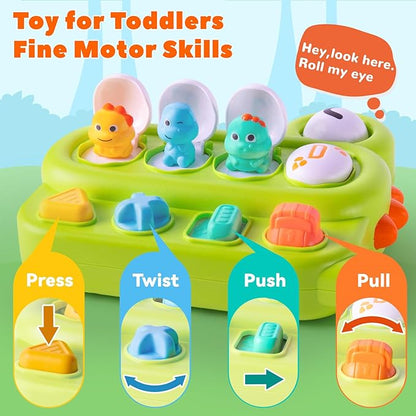 Cause and Effect Pop Up Dinosaur Baby Toy 6-12 Months, Sensory Early Learning Fine Motor Skills Toy for Toddler Boy Girl 9 11 Months
