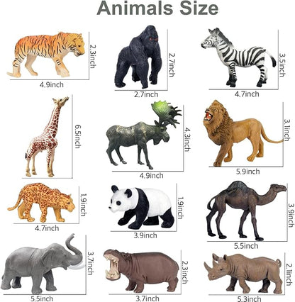 RUSON 12 Pcs Realistic Jungle Animal Figurines, Safari Animals Figures Toys Cake Topper Plastic African Wild Zoo Animals Playset Party Supplies for Kids Toddlers