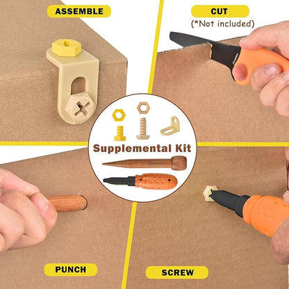 Cardboard Construction Tool Kit 422 Pieces -Educational Toys for at-Home Play + Classroom Learning | Reusable Cardboard Tools for Kids