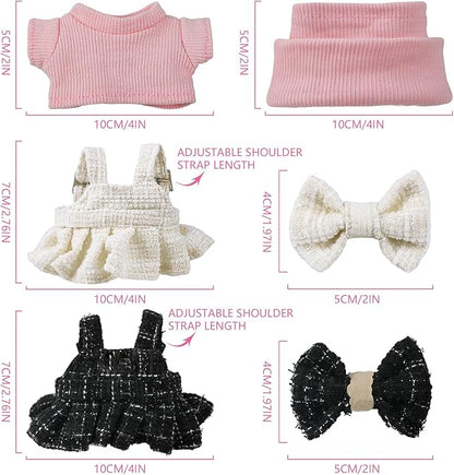 4 Sets Clothes for LABUBU Doll (NO Doll), Handcrafted Crochet Accessories for LABUBU About 6.7'' Dolls, Premium Outfit-Cute Clothes for Dress up Unique Style (Pink Packaging Box+Clothing Sets.)