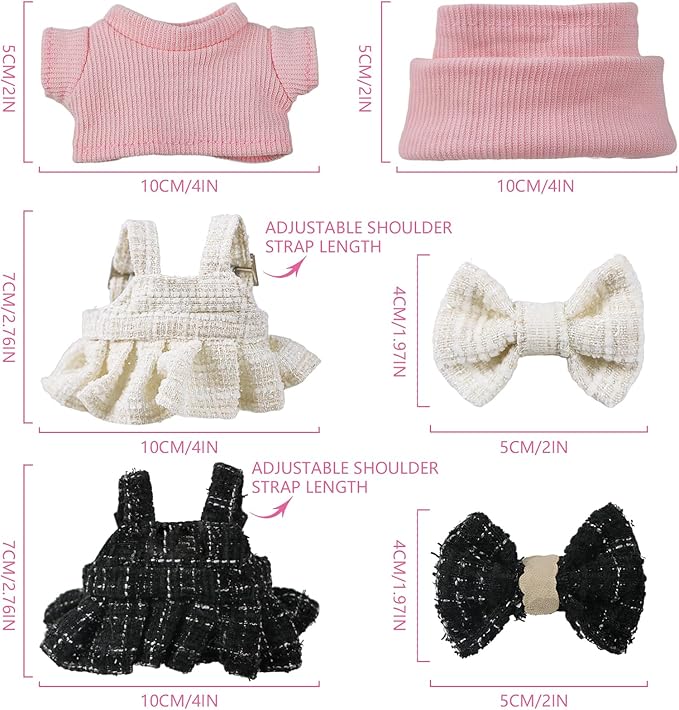 4 Sets Clothes for LABUBU Doll (NO Doll), Handcrafted Crochet Accessories for LABUBU About 6.7'' Dolls, Premium Outfit-Cute Clothes for Dress up Unique Style (White Package Box+Clothing Sets)